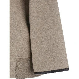 Beige Coat with Hood and Leather Trims in Wool and Cashmere Woman