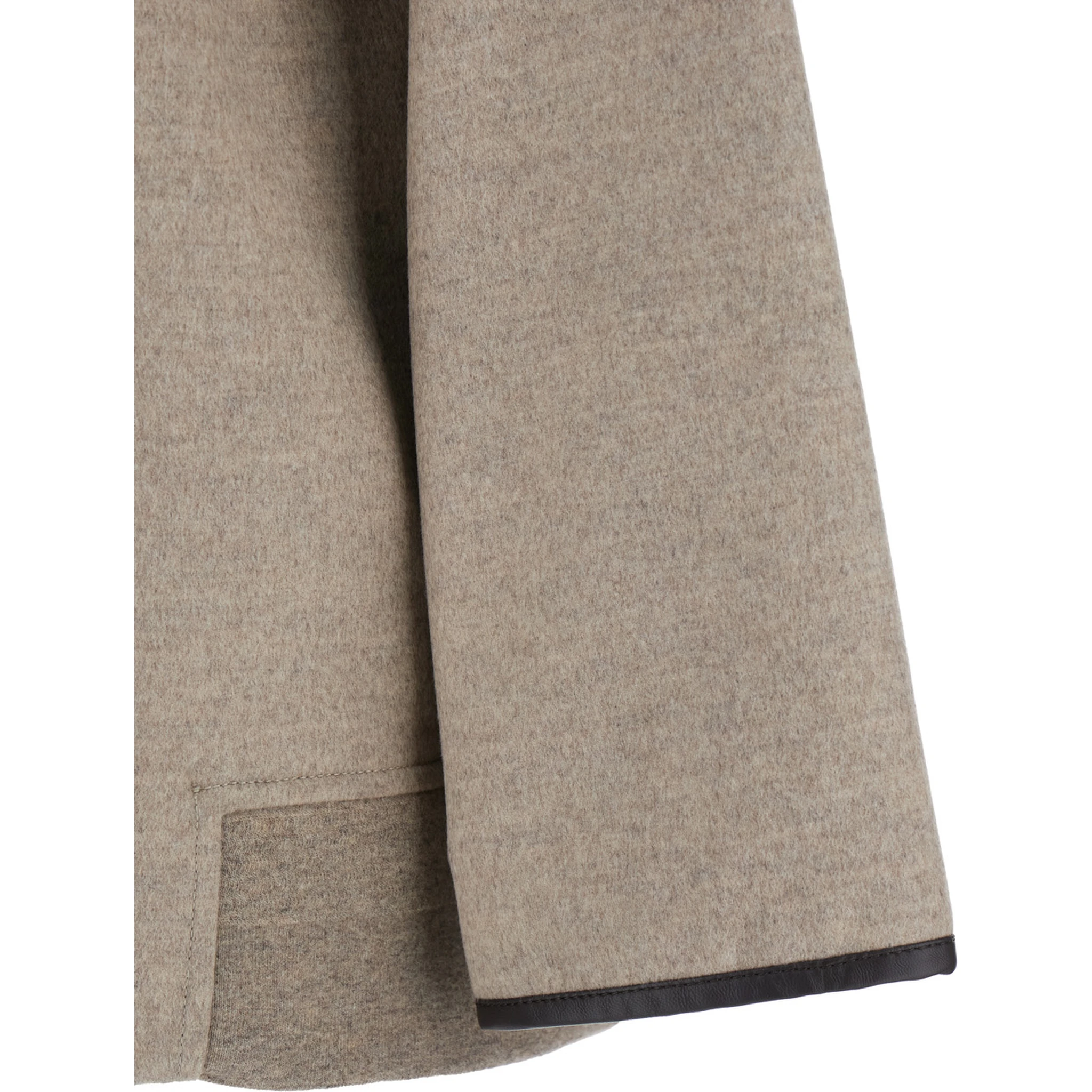 Beige Coat with Hood and Leather Trims in Wool and Cashmere Woman