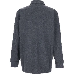 Grey Polo Shirt with Long Sleeves and Front Patch Pocket in Cotton Woman