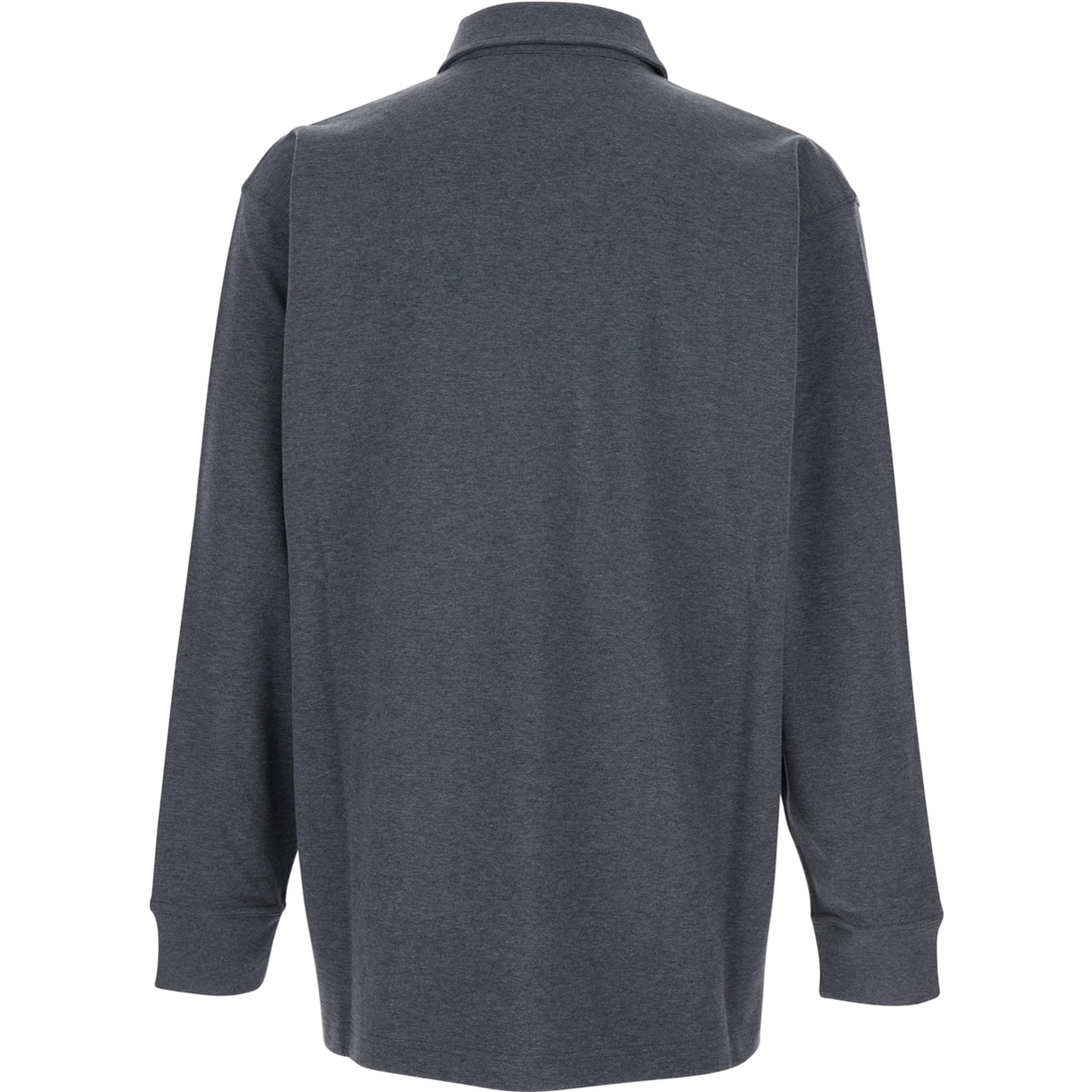 Grey Polo Shirt with Long Sleeves and Front Patch Pocket in Cotton Woman