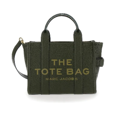 The Medium Tote Bag Green Shoulder Bag with Logo in Grainy Leather Woman