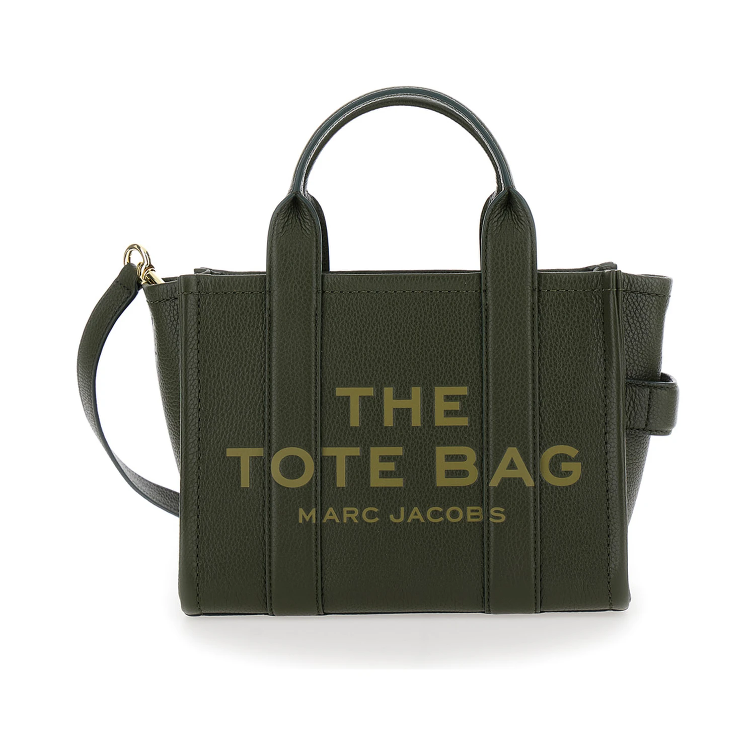 The Medium Tote Bag Green Shoulder Bag with Logo in Grainy Leather Woman