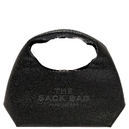 The Sack Black Shoulder Bag with Embossed Logo in Hammered Leather Woman