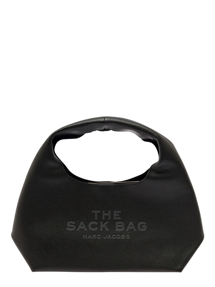 The Sack Black Shoulder Bag with Embossed Logo in Hammered Leather Woman