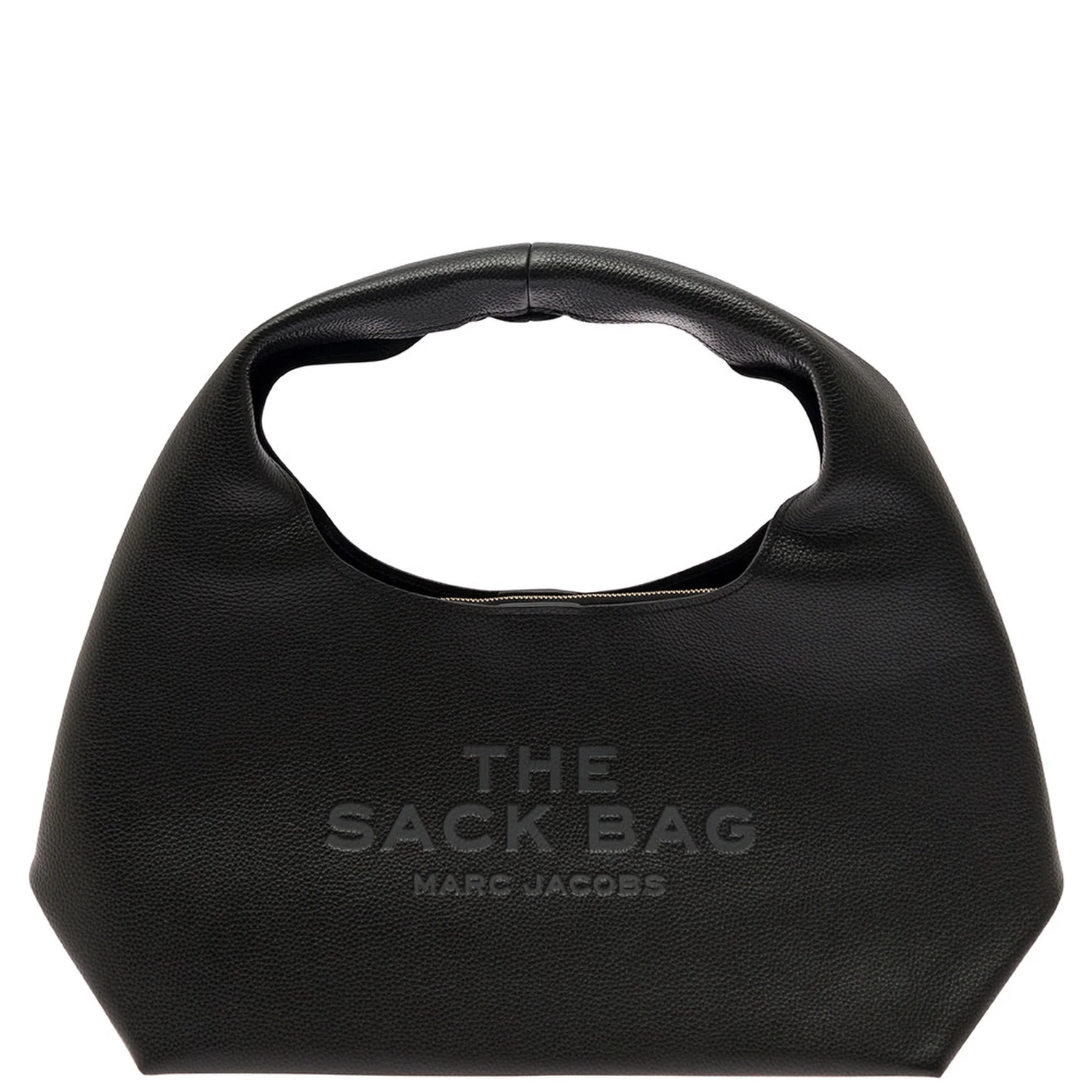 The Sack Black Shoulder Bag with Embossed Logo in Hammered Leather Woman