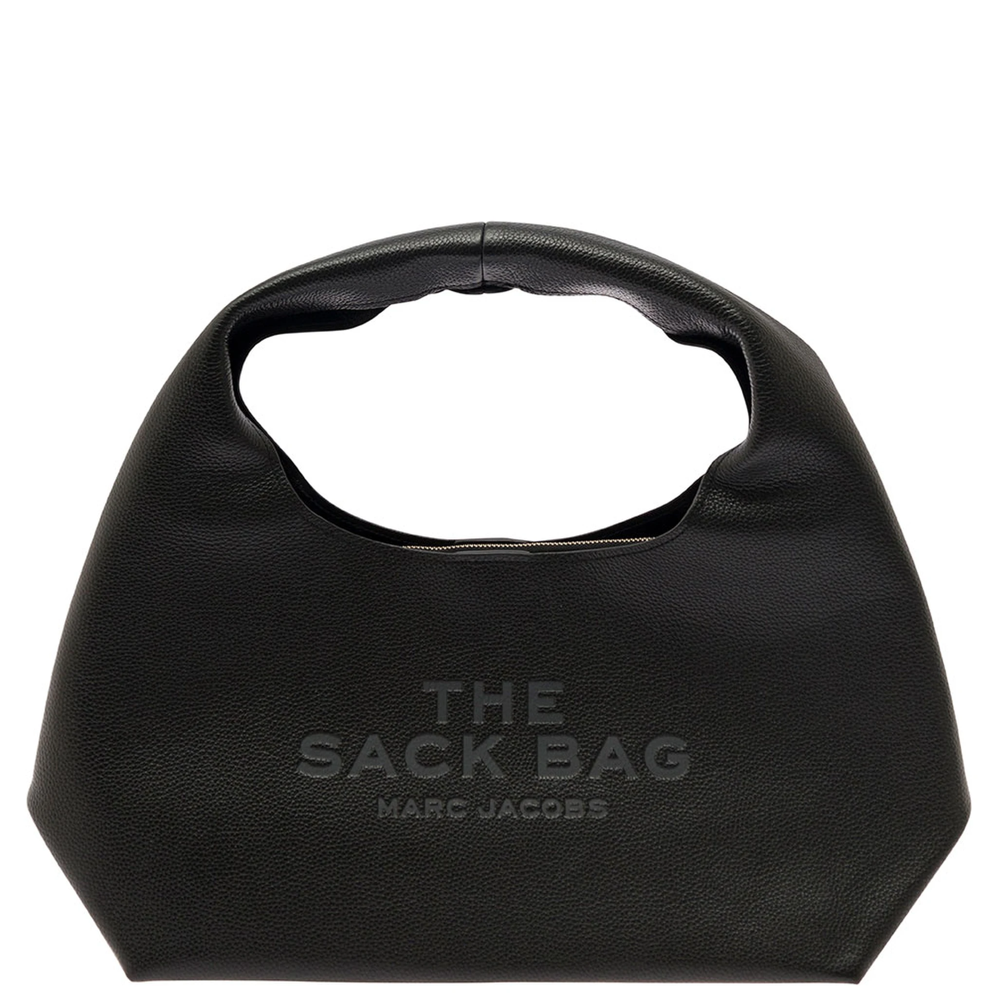 The Sack Black Shoulder Bag with Embossed Logo in Hammered Leather Woman