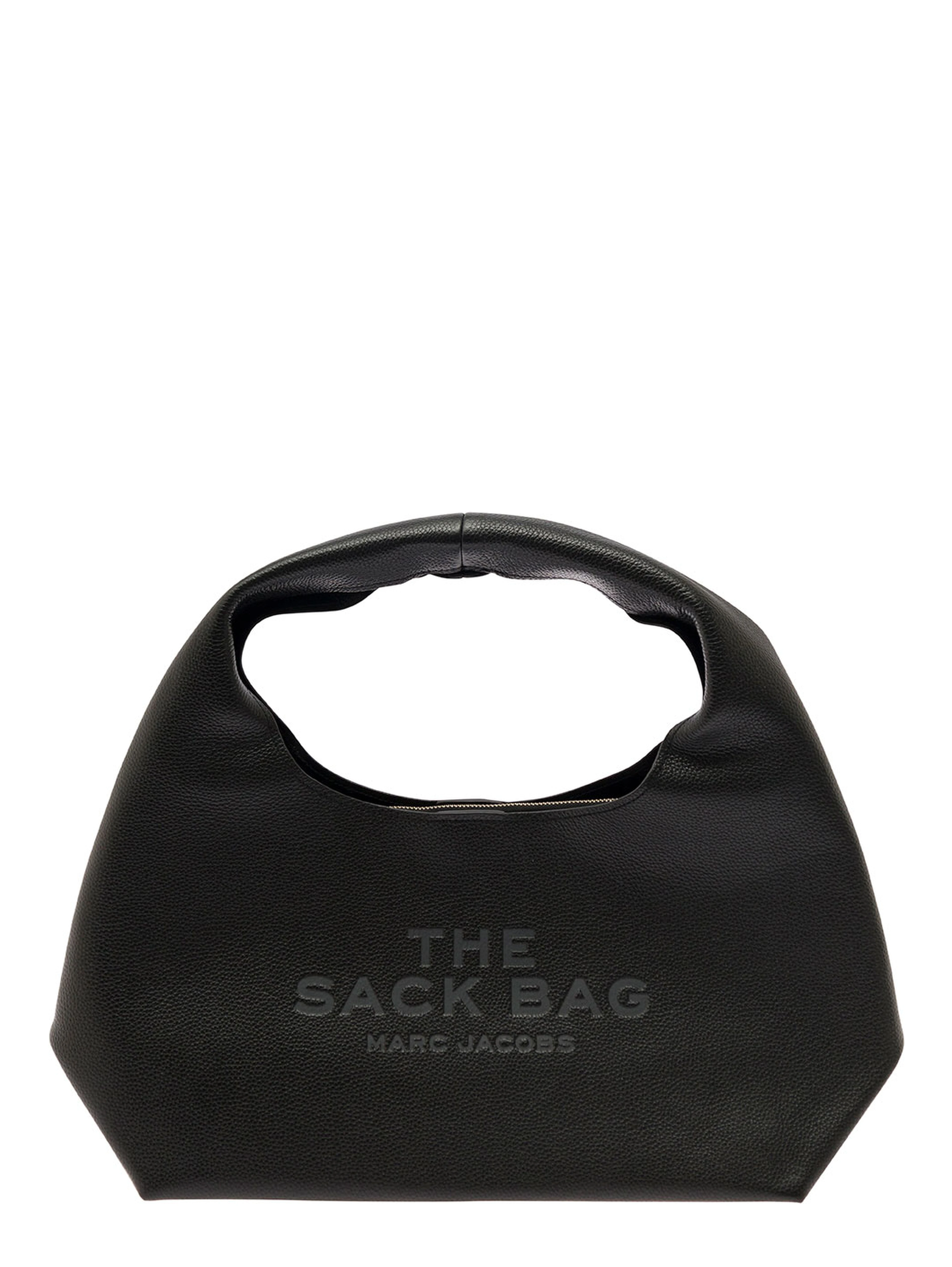 The Sack Black Shoulder Bag with Embossed Logo in Hammered Leather Woman