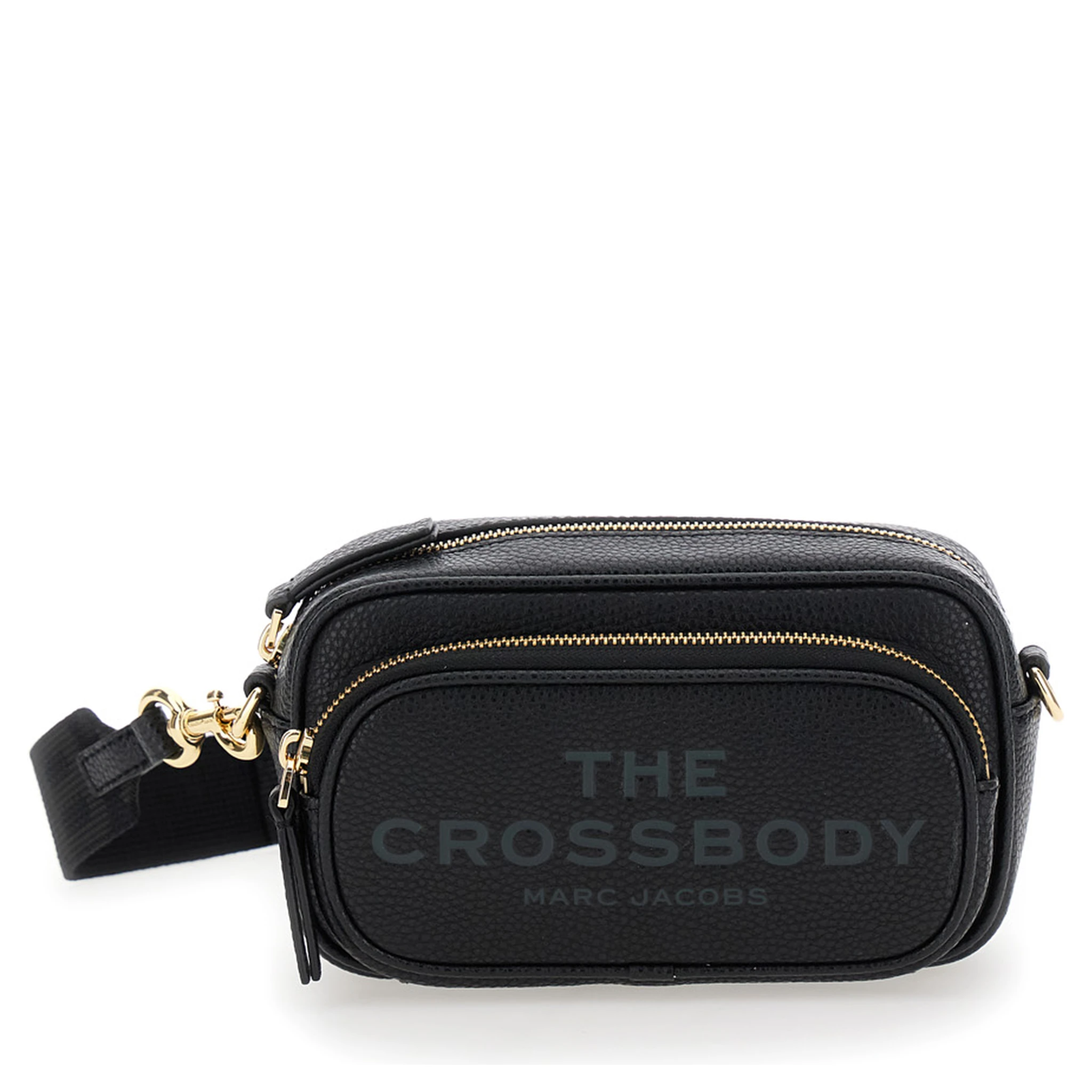 The Crossbody Black Shoulder Bag with Logo Embossed on the Front in Hammered Leather Woman