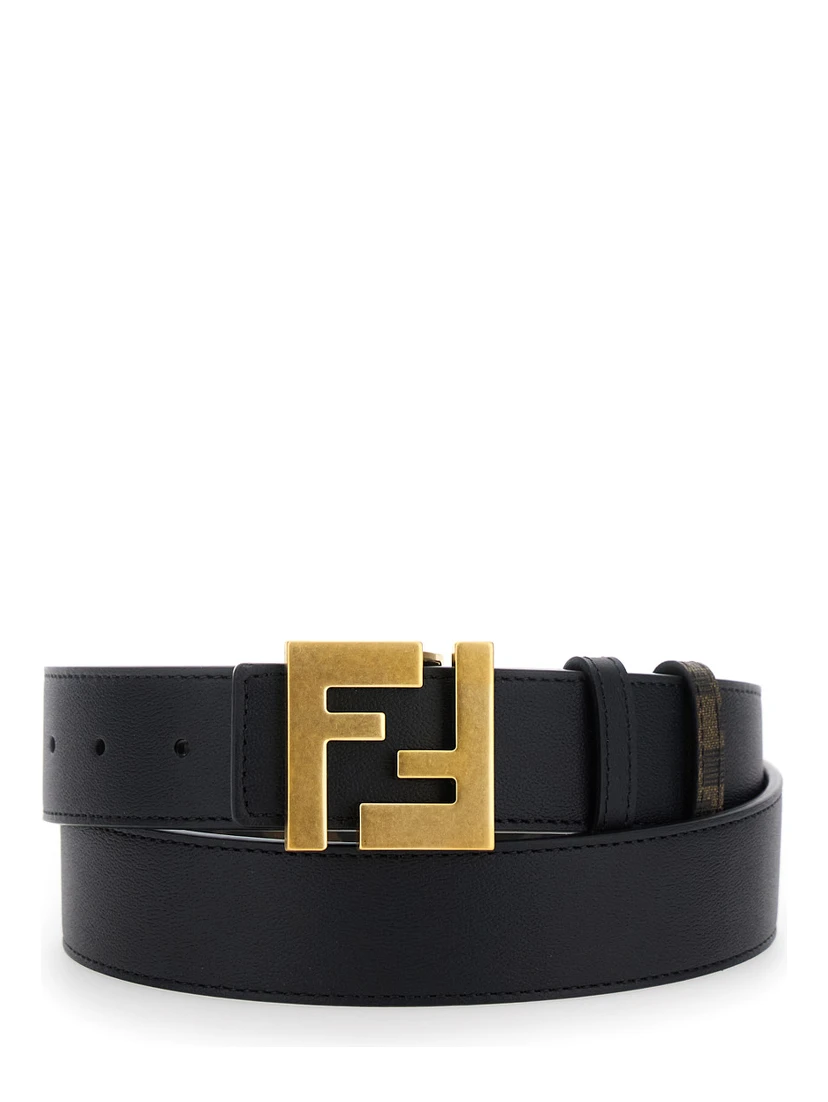 Brown Reversible Belt with FF Buckle in Leather Man