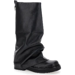 حذاء روبن أسود ذو مقدمة مربعة وشعار في الخلف، مصنوع من الجلد، للنساء