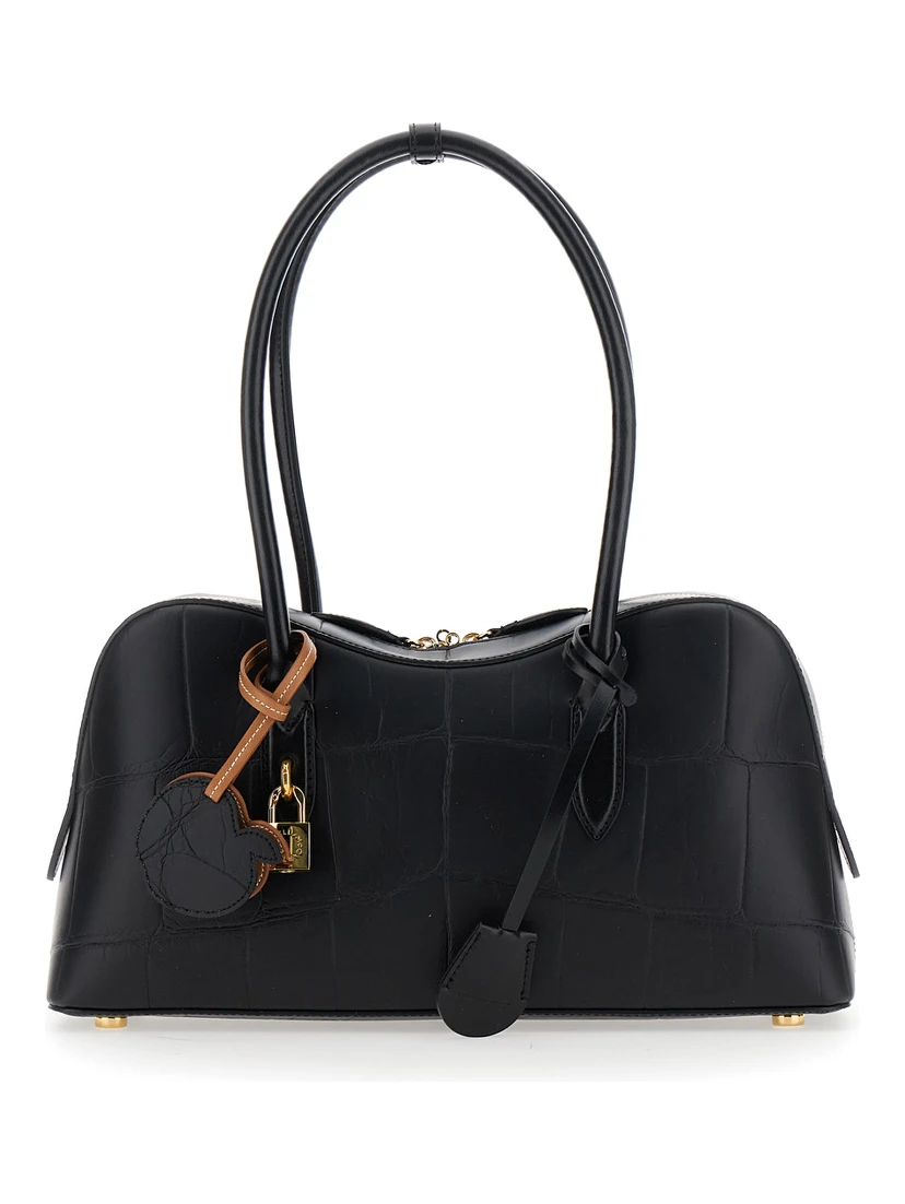 Ryder Black Medium Handbag with Padlock Detail on the Front and Two Top Handles in Ecoleather Woman