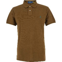 "Slim Fit" Brown Polo Shirt with Classic Collar and Pony Embroidery on the Front in Cotton Man