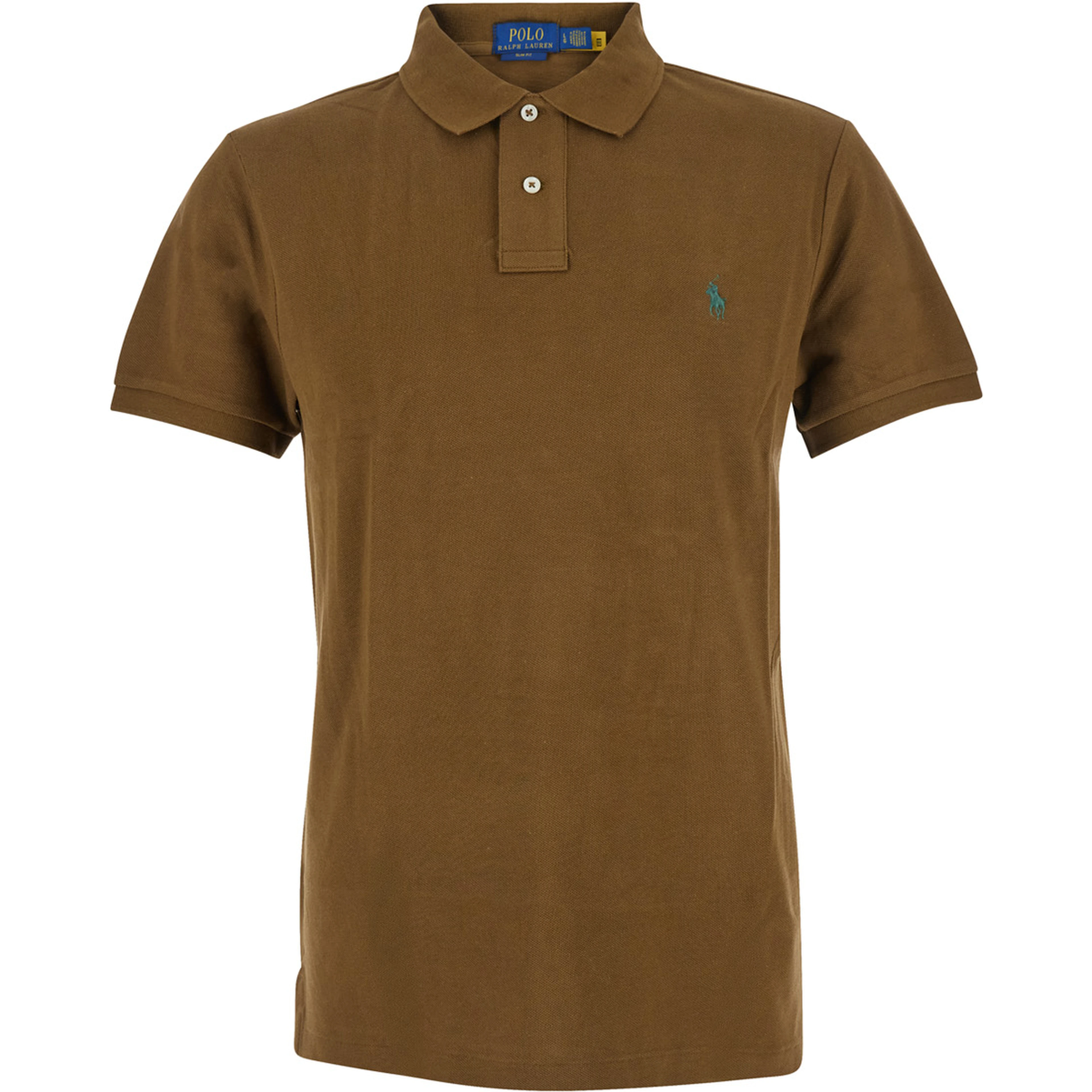 "Slim Fit" Brown Polo Shirt with Classic Collar and Pony Embroidery on the Front in Cotton Man