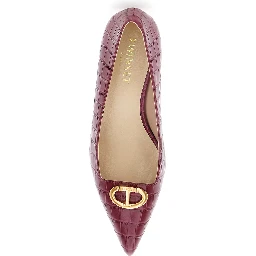 Bordeaux Pumps with Low Stiletto Heel and Embissed Crocodile Effect in Leather Woman