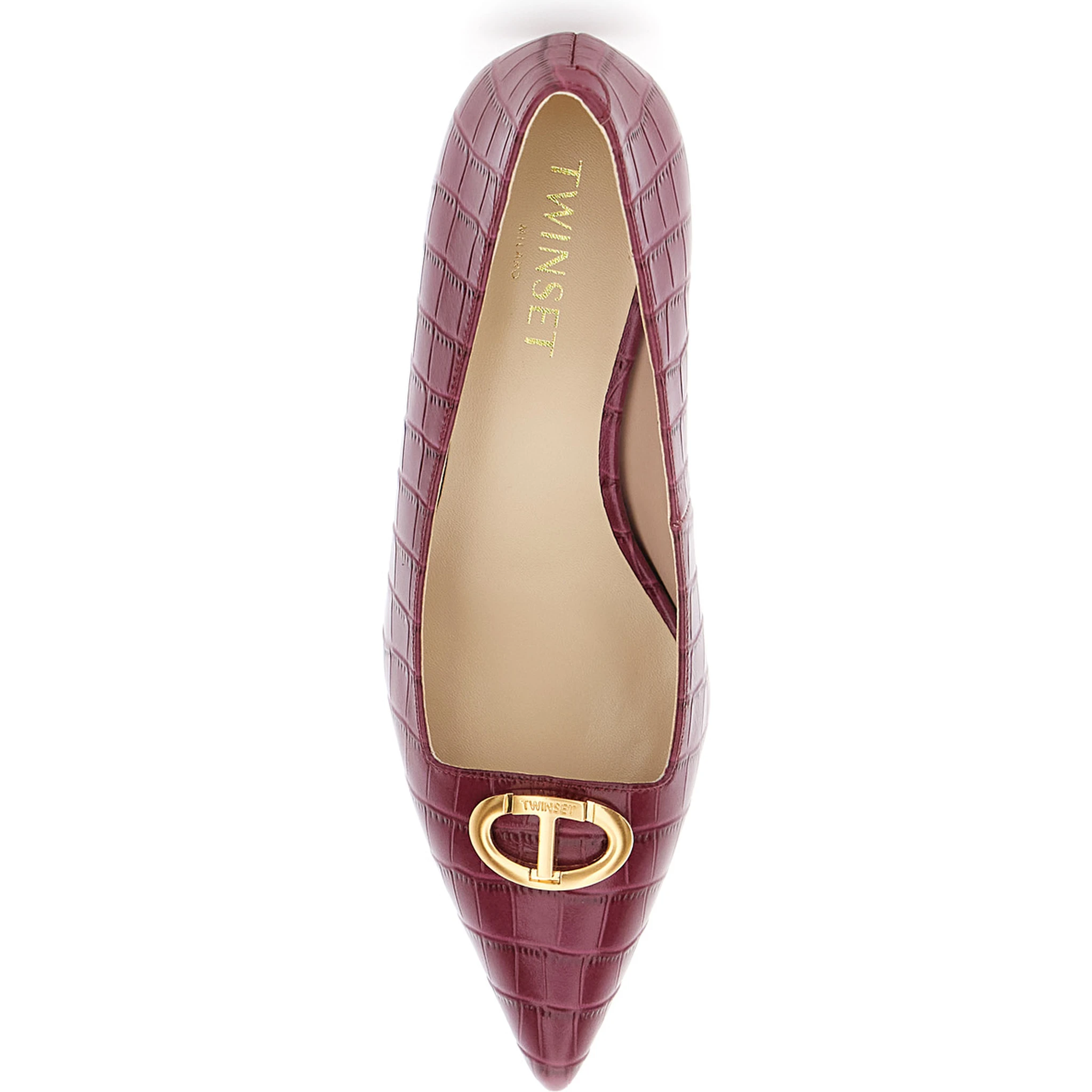 Bordeaux Pumps with Low Stiletto Heel and Embissed Crocodile Effect in Leather Woman