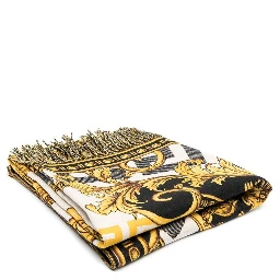 White / Gold / Black Wool Blanket with All Over Baroque Print