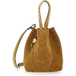 Spin Beige Shoulder Bag with Adjustable and Removable Shoulder Strap and Logo Charm on the Front in Suede Woman