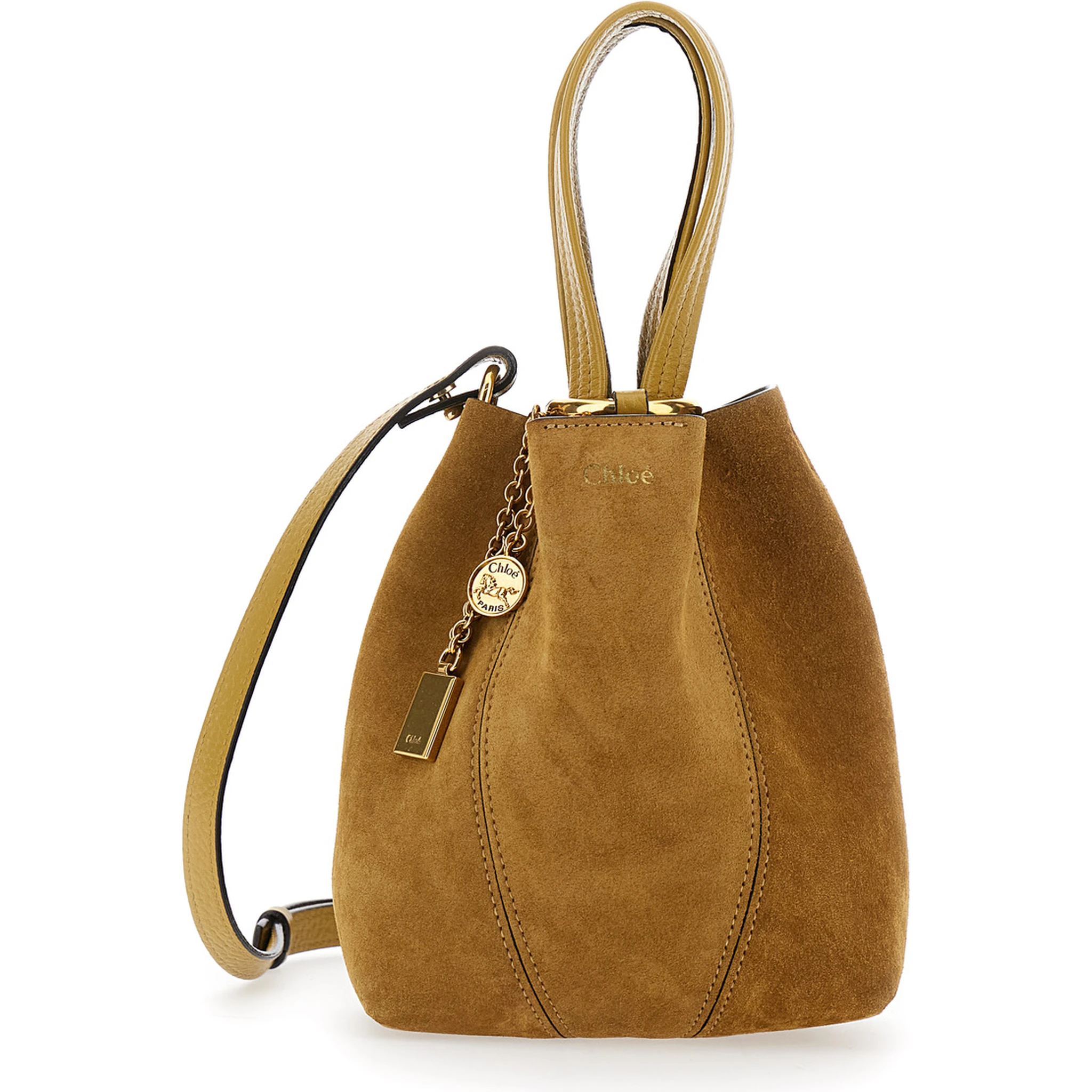 Spin Beige Shoulder Bag with Adjustable and Removable Shoulder Strap and Logo Charm on the Front in Suede Woman