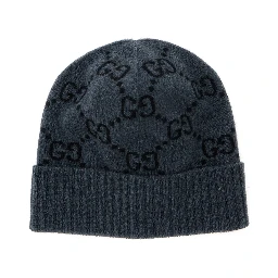 قبعة صوفية رمادية بحافة مطوية من قماش الكشمير بنقشة جاكار جي جي