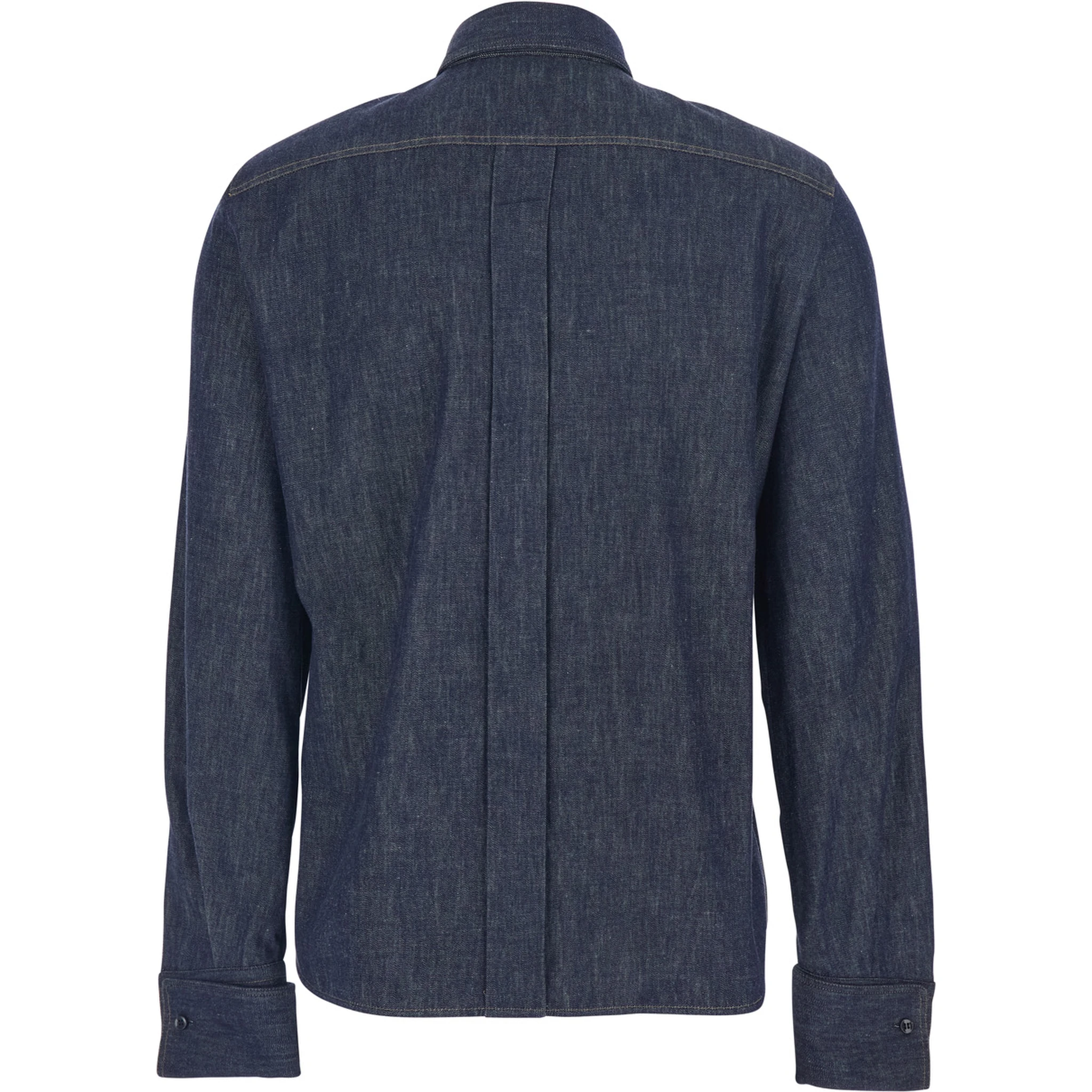 Blue Shirt with Point Collar and Hidden Closure in Denim Woman