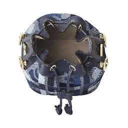 ‘Mon Tresor Mini’ Blue Bucket Bag with Drawstring Closure and All-Over FF Motif in Cotton Blend Woman