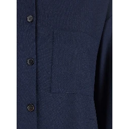 Blue Shirt with Classic Collar and Dropped Shoulders in Wool Blend Woman