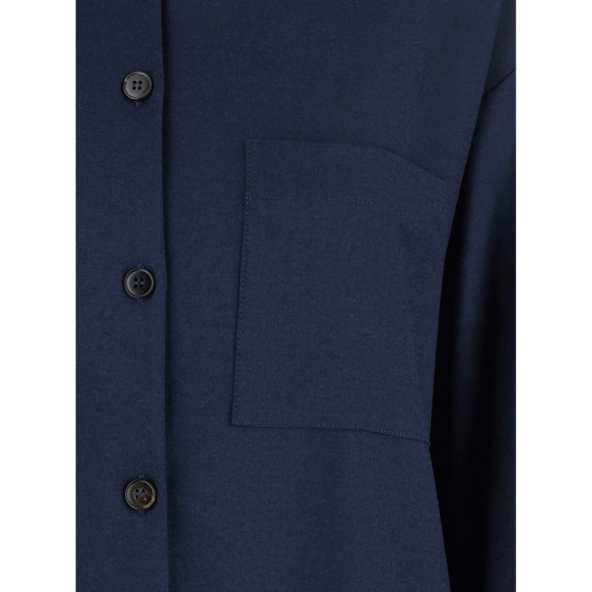 Blue Shirt with Classic Collar and Dropped Shoulders in Wool Blend Woman