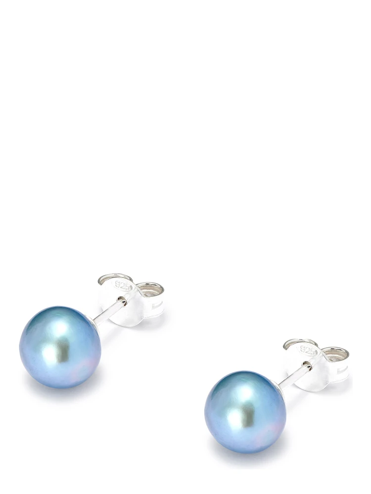 Freshwater Blue Pearl Stud Earrings in Sterling Silver Woman