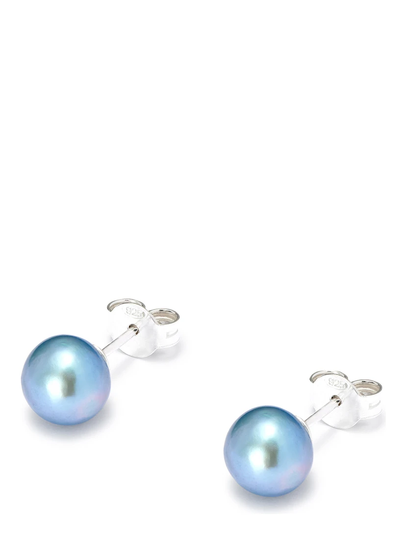Freshwater Blue Pearl Stud Earrings in Sterling Silver Woman
