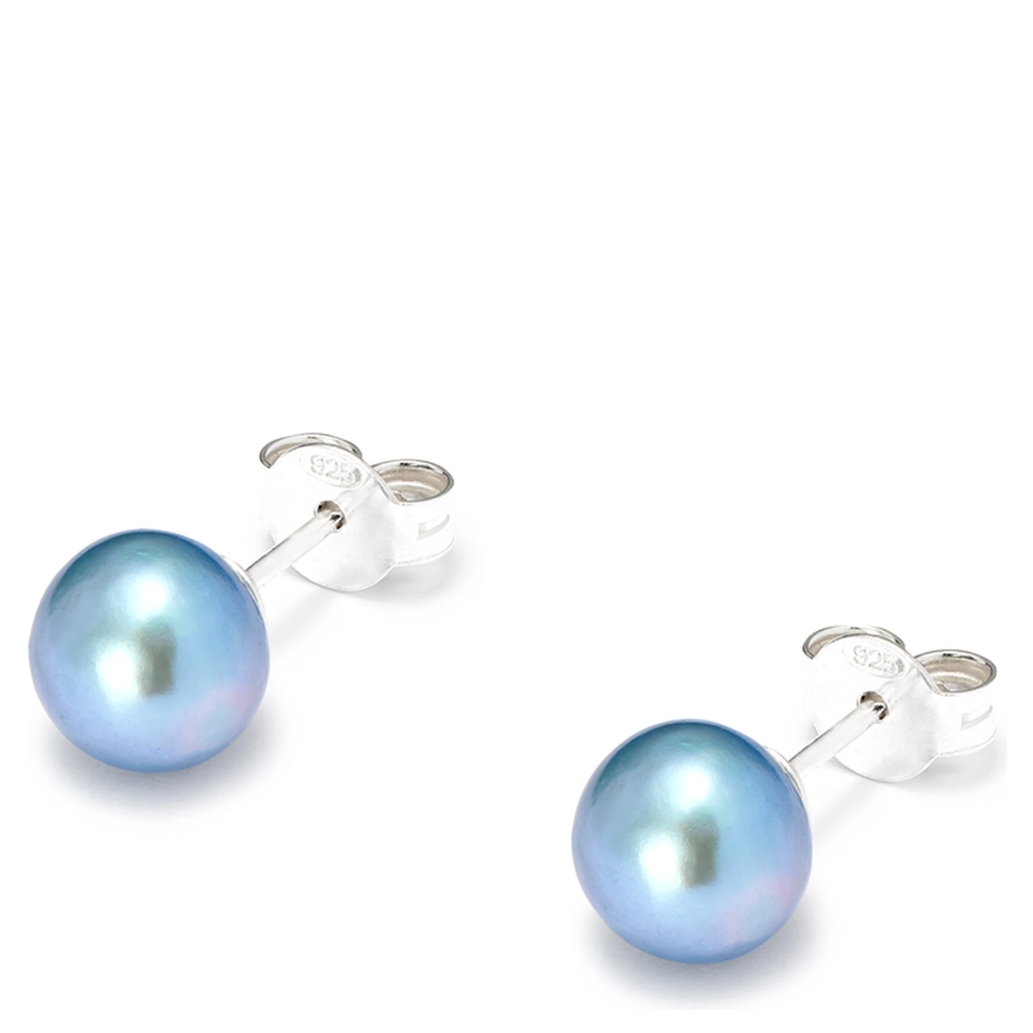 Freshwater Blue Pearl Stud Earrings in Sterling Silver Woman