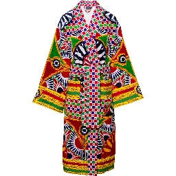 Multicolor Kimono Bathrobe with All-Over Carretto Siciliano Print in Cotton Dolce & Gabbana