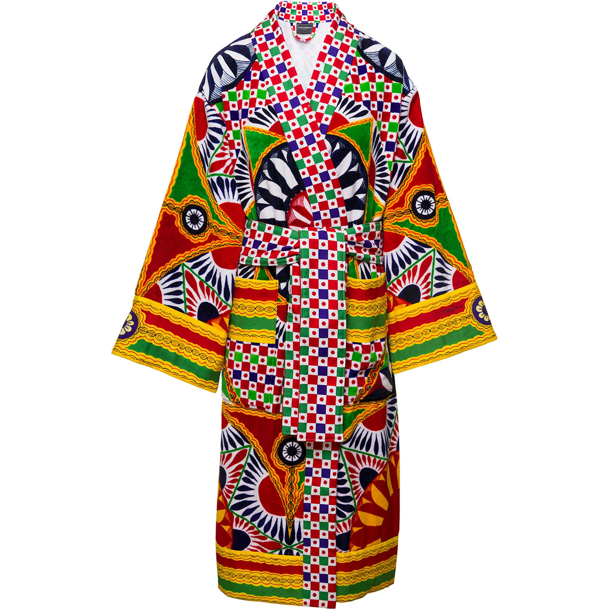 Multicolor Kimono Bathrobe with All-Over Carretto Siciliano Print in Cotton Dolce & Gabbana
