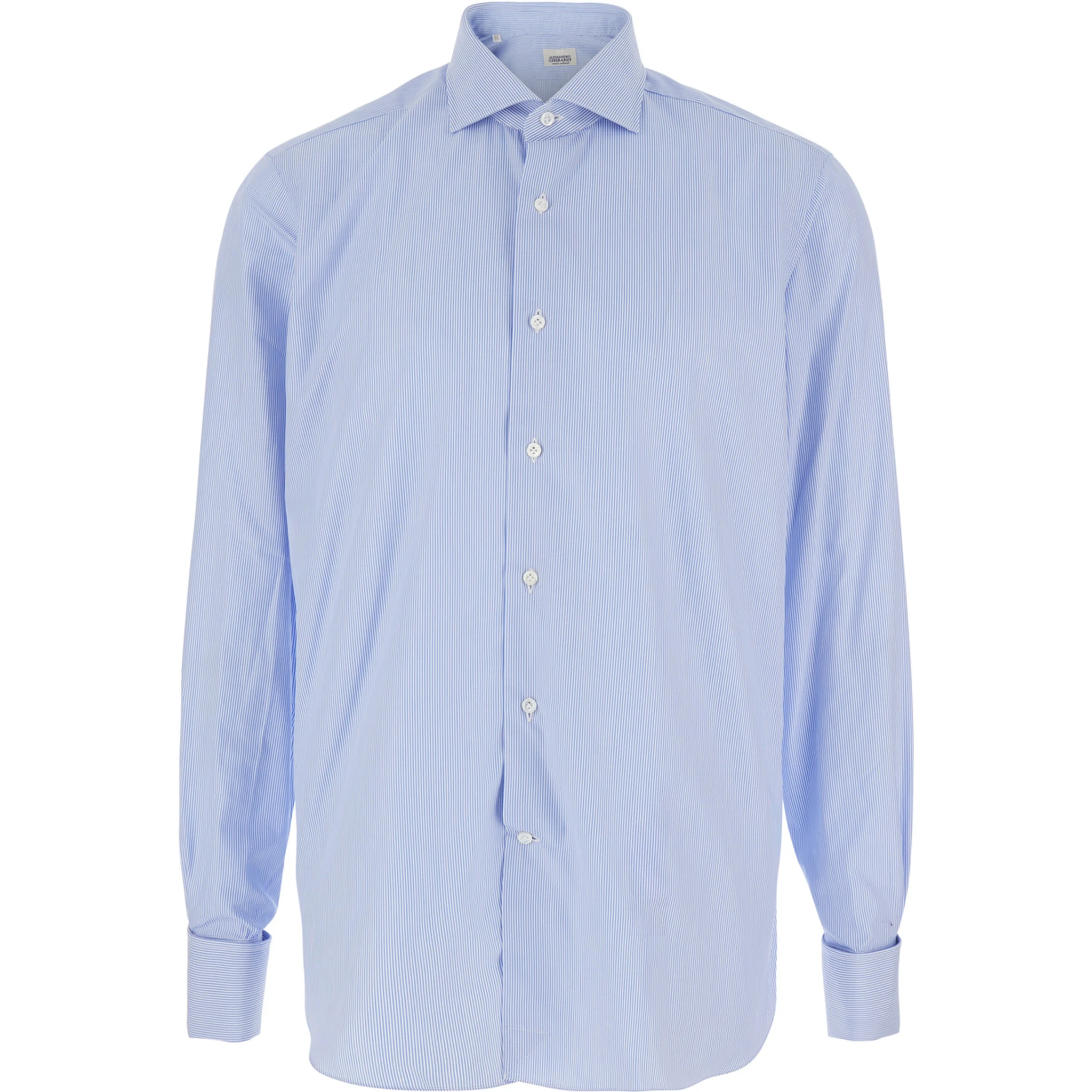 Light Blue Shirt with Classic Collar and All-Over Striped Motif in Cotton Man