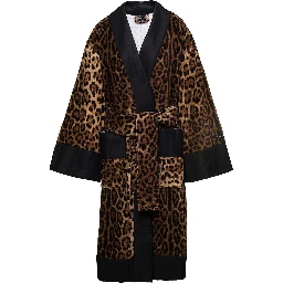 Multicolor Kimono Bathrobe with All-Over Leopard Print in Cotton Dolce & Gabbana