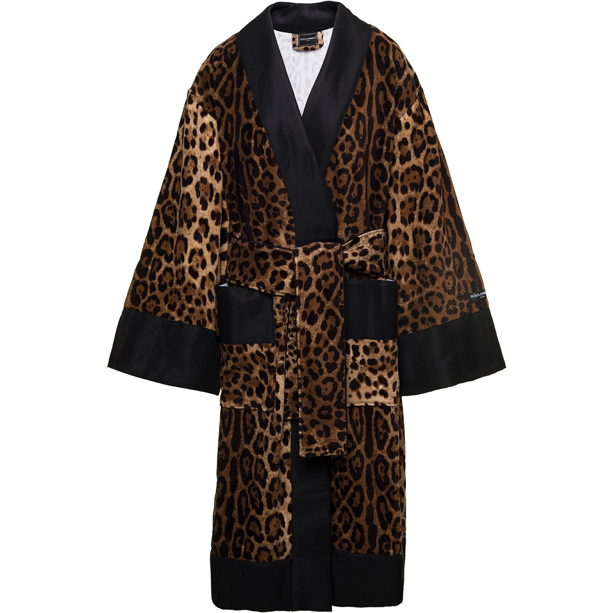 Multicolor Kimono Bathrobe with All-Over Leopard Print in Cotton Dolce & Gabbana