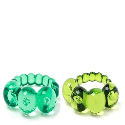 La Manso Womans Set of Two Ranunculus Green Plastic Rings