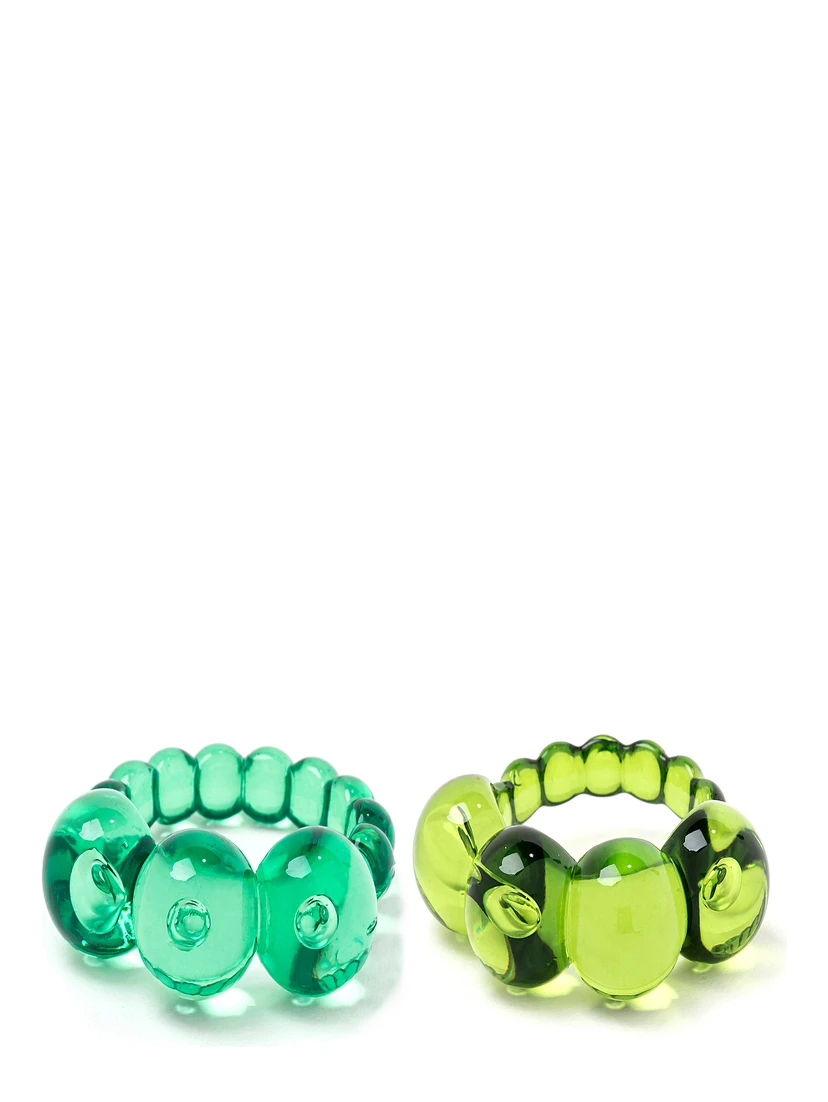 La Manso Womans Set of Two Ranunculus Green Plastic Rings