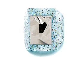 La Manso Womans Mountains Silver Peak  Glittered Plastic Ring