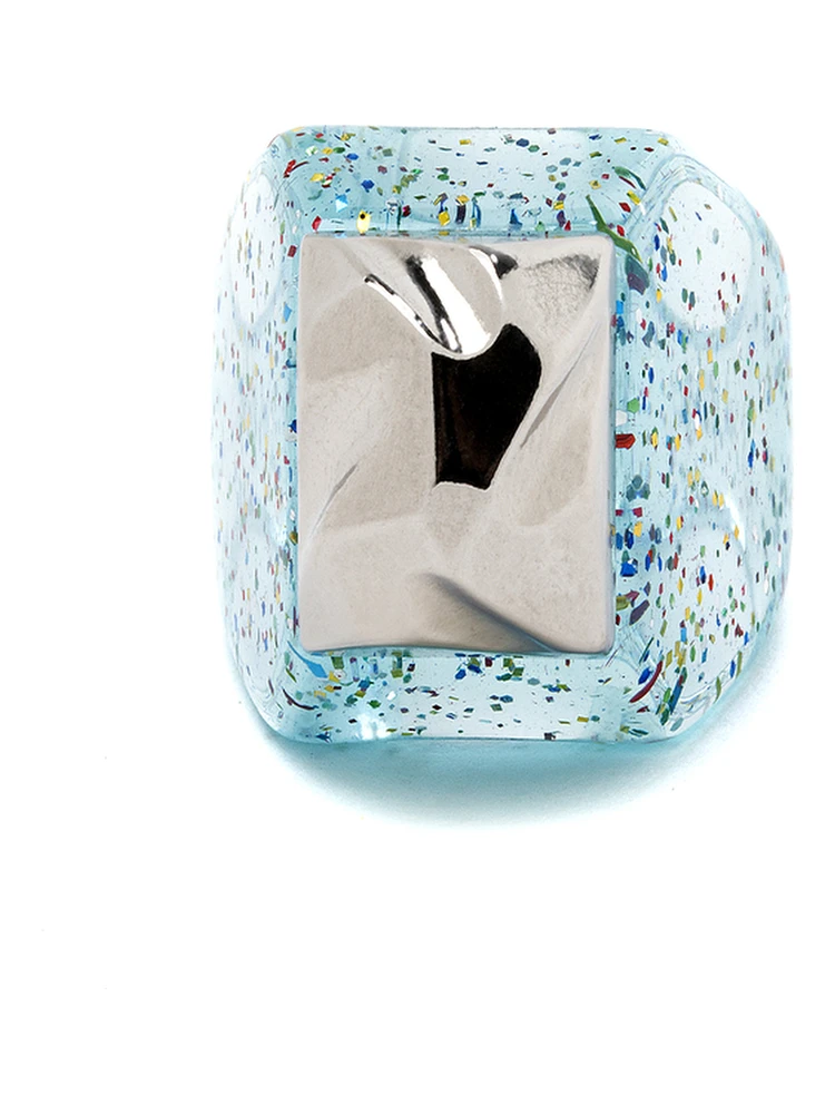 La Manso Womans Mountains Silver Peak  Glittered Plastic Ring