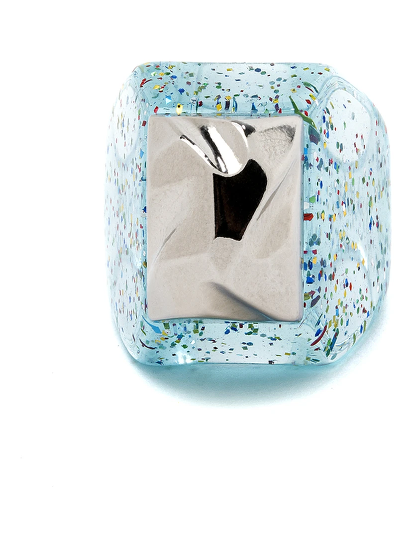 La Manso Womans Mountains Silver Peak  Glittered Plastic Ring
