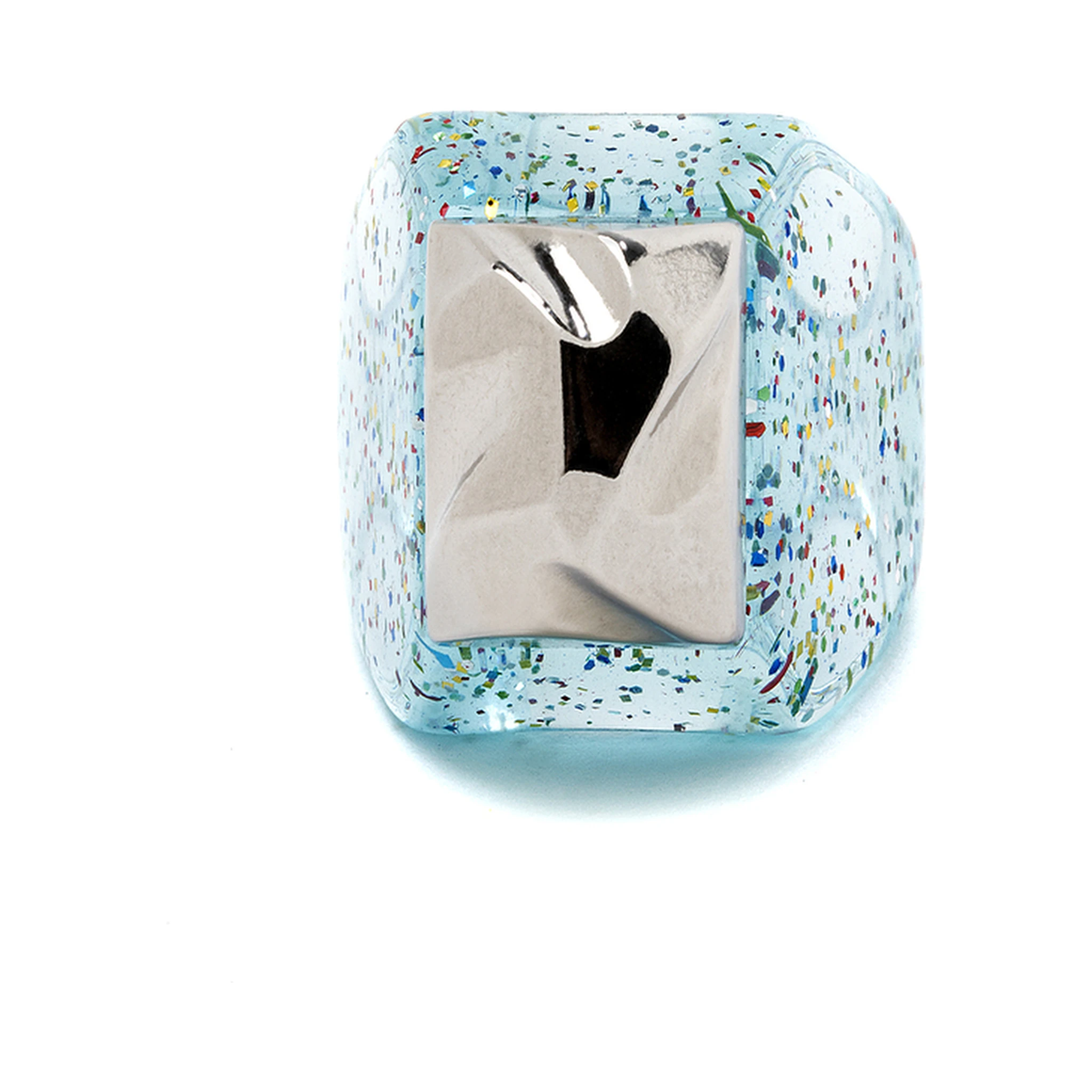 La Manso Womans Mountains Silver Peak  Glittered Plastic Ring