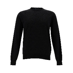 Grey Crewneck Sweater with Ribbed Trims in Wool Man