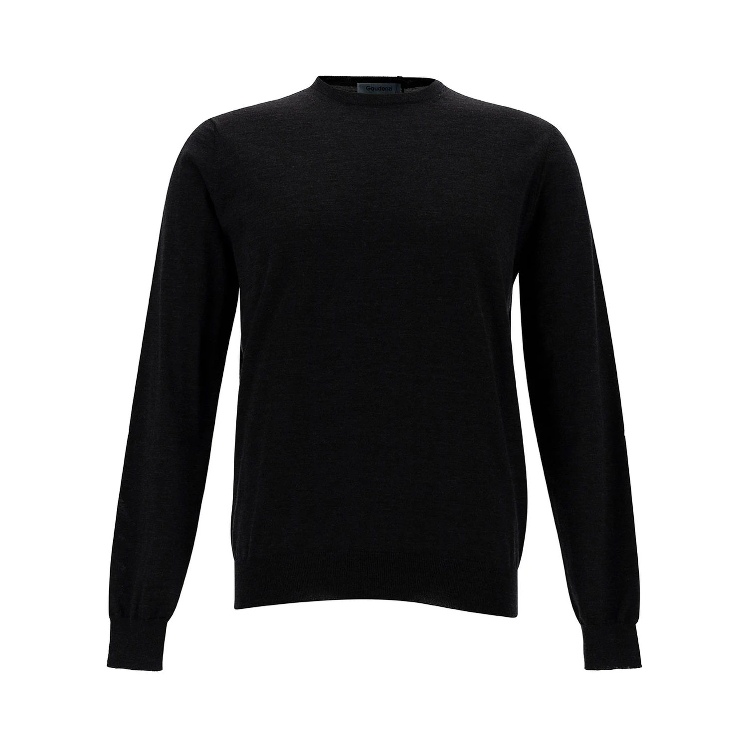 Grey Crewneck Sweater with Ribbed Trims in Wool Man