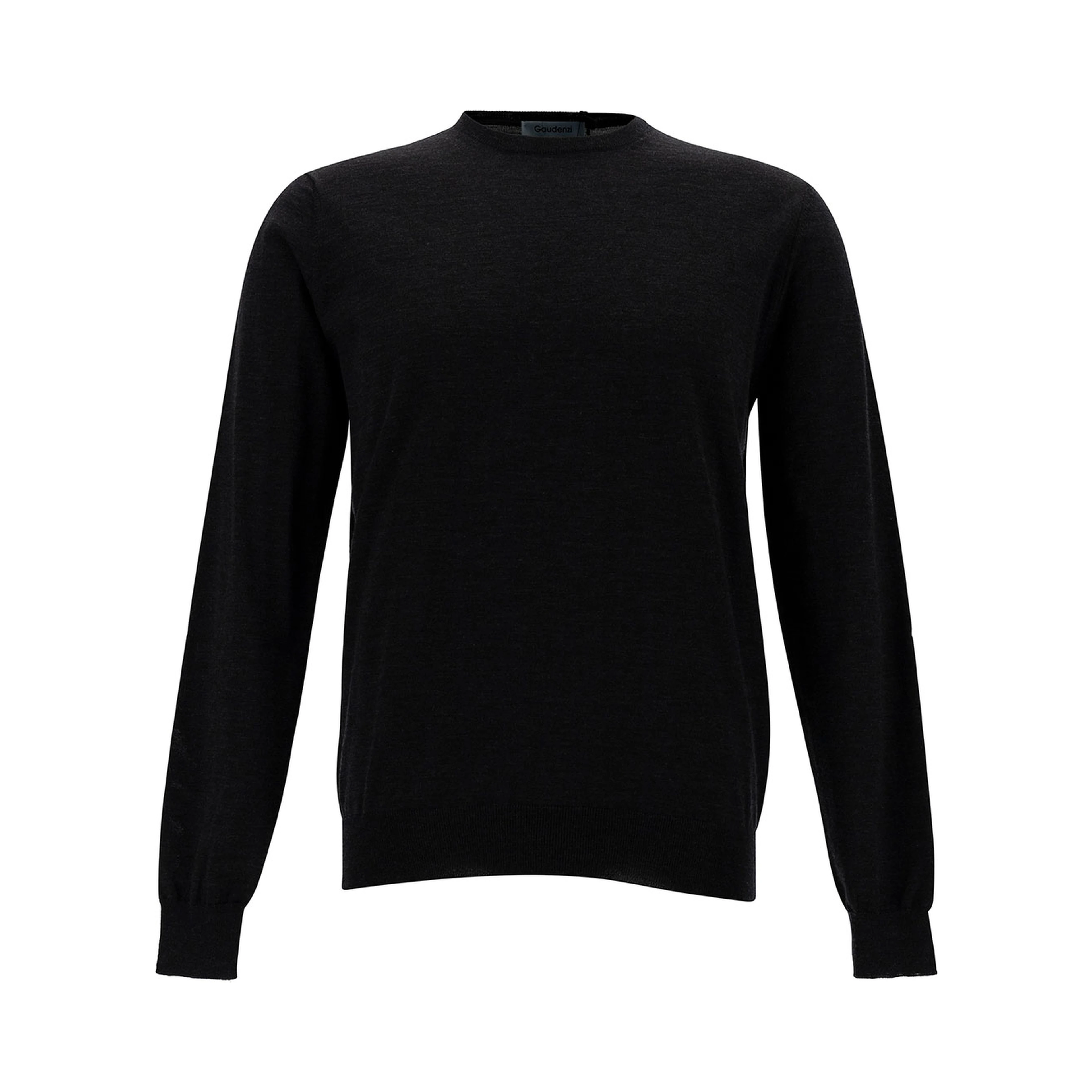 Grey Crewneck Sweater with Ribbed Trims in Wool Man