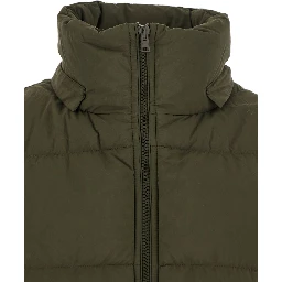 Green Down Jacket with Quilted Design and Removable Hood in Tech Fabric Woman