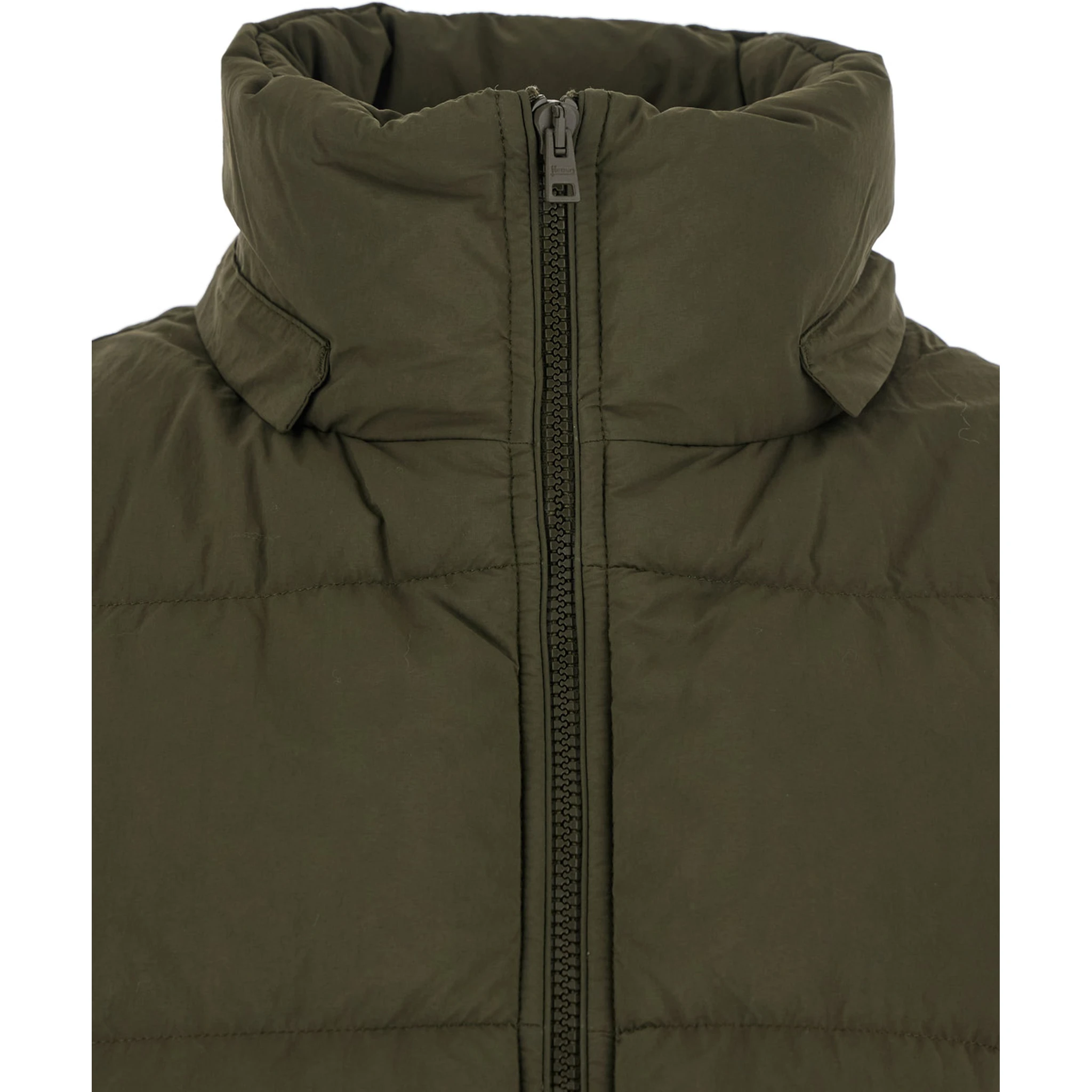 Green Down Jacket with Quilted Design and Removable Hood in Tech Fabric Woman