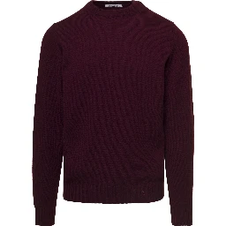 Bordeaux Crewneck Sweater with Rib Trim in Wool and Cashmere Man Gaudenzi