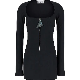 Mini Black Dress with Branded Zip Puller in Tech Fabric Woman
