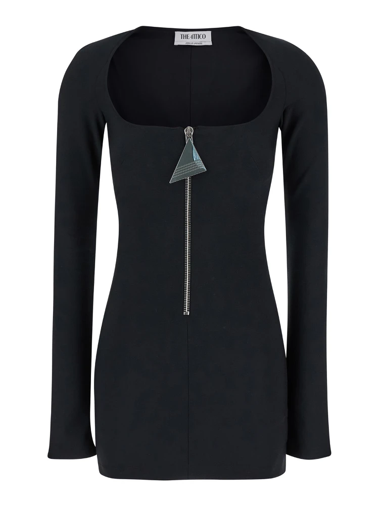 Mini Black Dress with Branded Zip Puller in Tech Fabric Woman