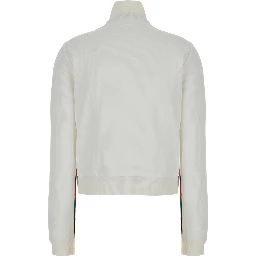 White Crop Sweatshirt with Web Detail in Polyamide Woman